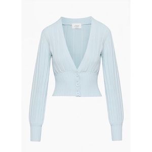 NWOT Aritzia Wilfred Plunge Front Cardigan in Heatwave Blue Size Small Wool